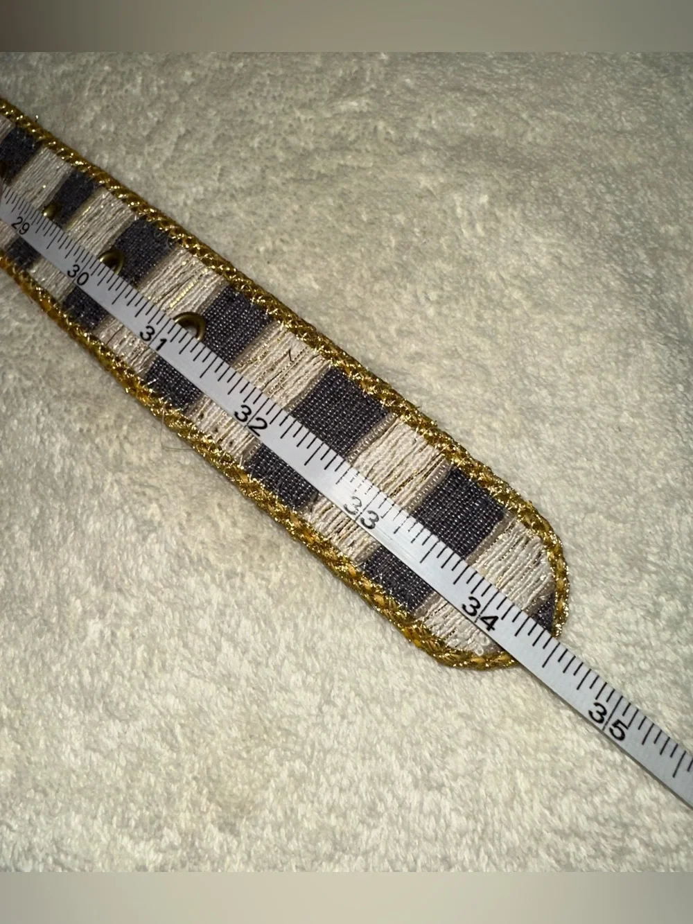 Vintage 80s Elite Fresno CA Woven Striped Belt Gold Statement Buckle Medium M